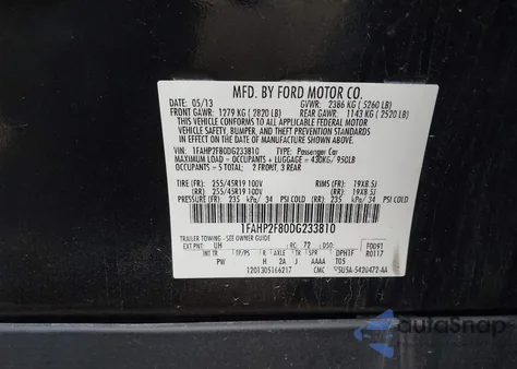 2013 Ford Taurus Limited z USA, uszkodzony, nr VIN 1FAHP2F80DG233810